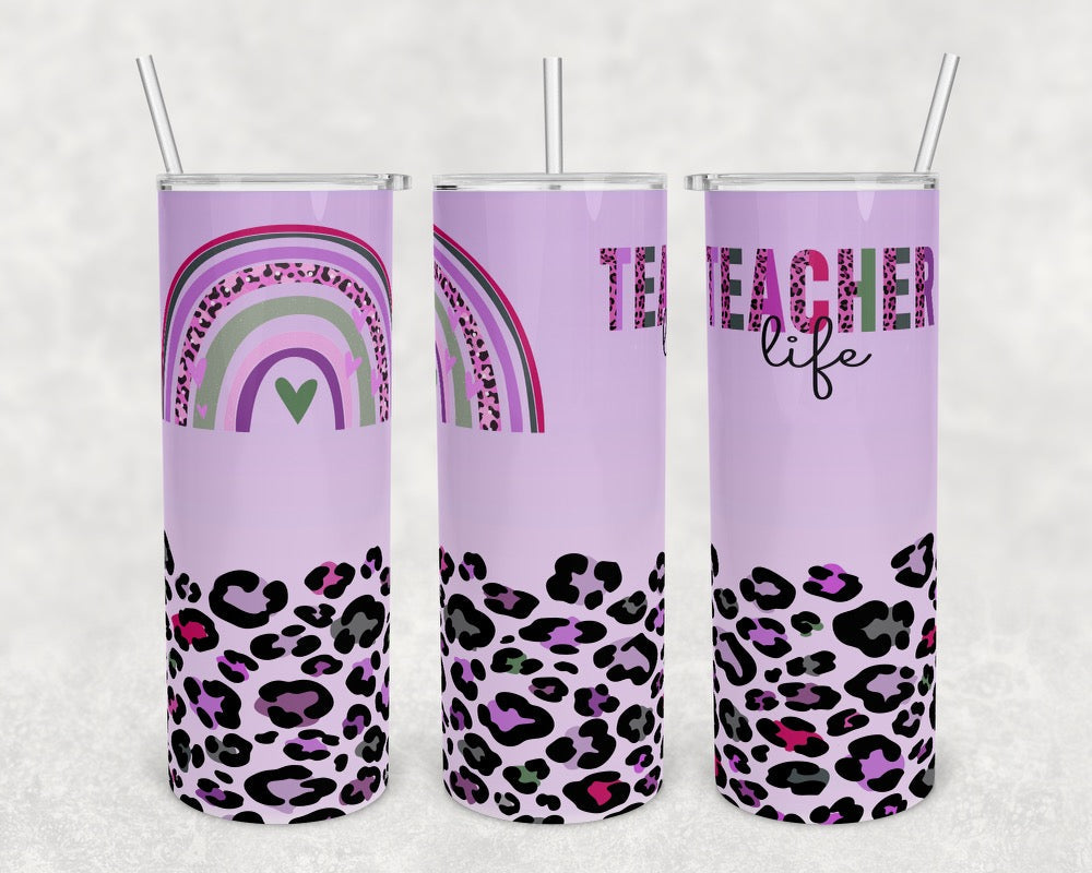 Teacher Life Purple - 20 oz or 30oz Skinny Tumblers w/ Lid and Metal Straw