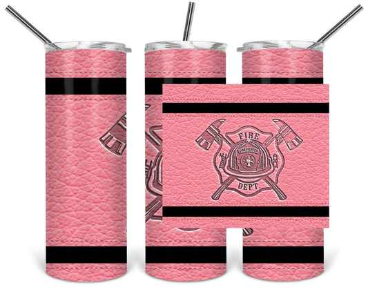 Pink & Black Leather Fire Dep. - 20oz or 30oz Skinny Tumblers w/ Lid and Metal Straw