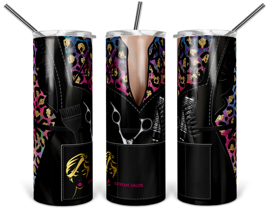 Rainbow Cheetah Hair Apron - 20oz or 30oz Skinny Tumblers w/ Lid and Metal Straw