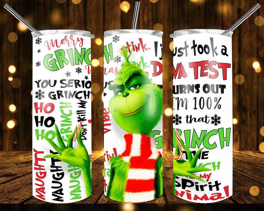 Grinch Jumbo- 20oz or 30oz Skinny Tumblers w/ Lid and Metal Straw