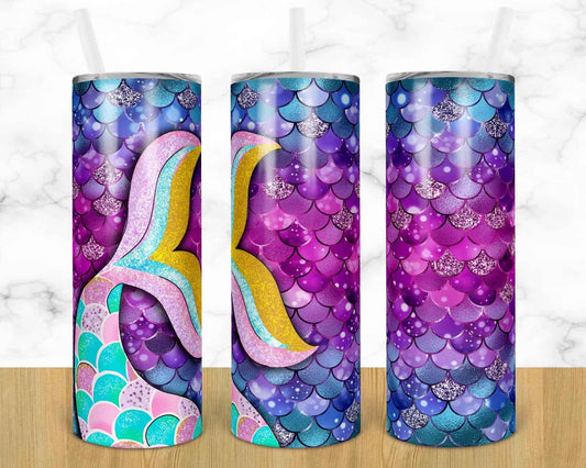 Mermaid Tail  -  20oz or 30oz Skinny Tumblers w/ Lid and Metal Straw