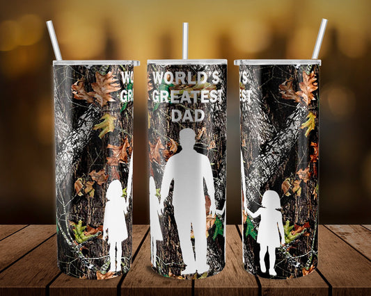 Worlds Greatest Dad 2 Daughters- 20 oz or 30oz Skinny Tumblers w/ Lid and Metal Straw