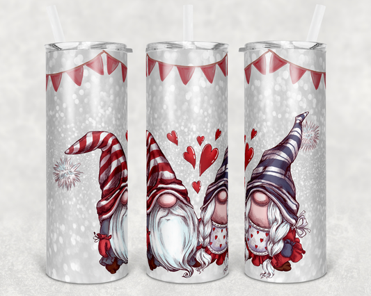 Red heart Gnomes- 20 oz or 30oz Skinny Tumblers w/ Lid and Metal Straw
