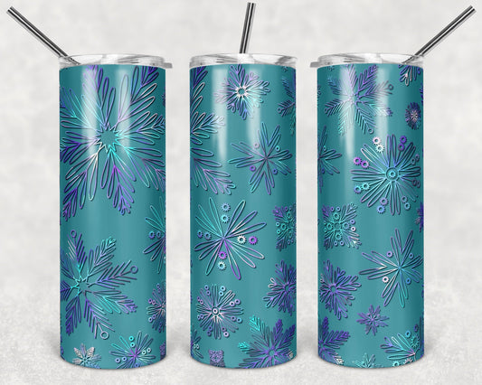 Teal Sparkles Snowflakes - 20oz or 30oz Skinny Tumblers w/ Lid and Metal Straw
