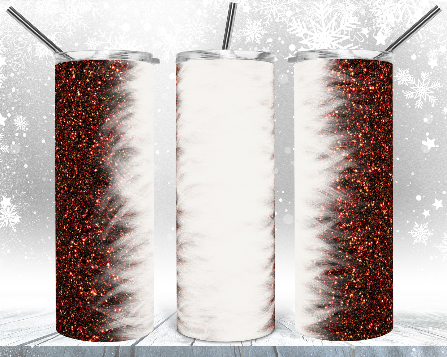 Brown Glitter Feather White - 20oz or 30oz Skinny Tumblers w/ Lid and Metal Straw