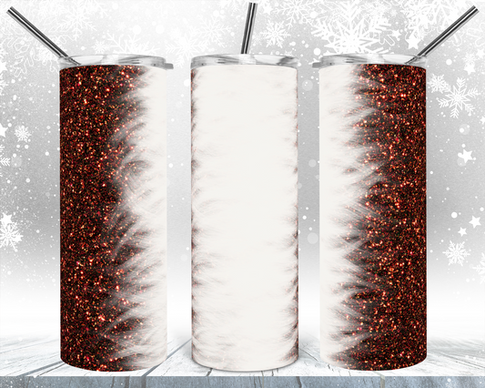 Brown Glitter Feather White - 20oz or 30oz Skinny Tumblers w/ Lid and Metal Straw