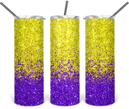 Yellow and Purple Glitter ombré - 20oz or 30oz Skinny Tumblers w/ Lid and Metal Straw
