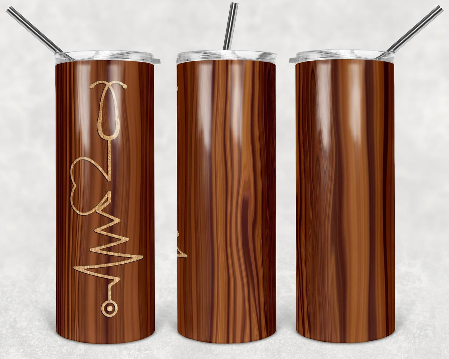 Wooden Nurse Lifeline - 20 oz or 30oz Skinny Tumblers w/ Lid and Metal Straw