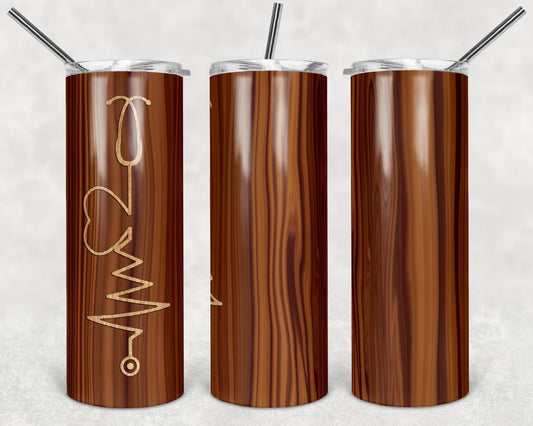 Wooden Nurse Lifeline - 20 oz or 30oz Skinny Tumblers w/ Lid and Metal Straw