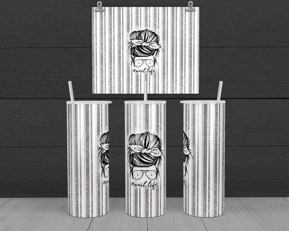 Nail Life - 20 oz or 30oz Skinny Tumblers w/ Lid and Metal Straw