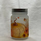 Frosted Mason Jar with lid and straw - Pumpkin Fall