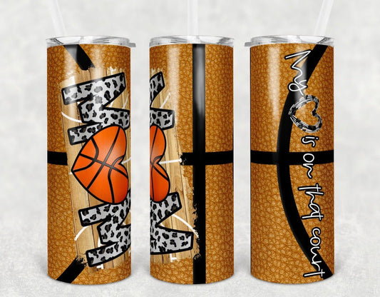 Court Mom Basketball - 20oz or 30oz Skinny Tumblers w/ Lid and Metal Straw