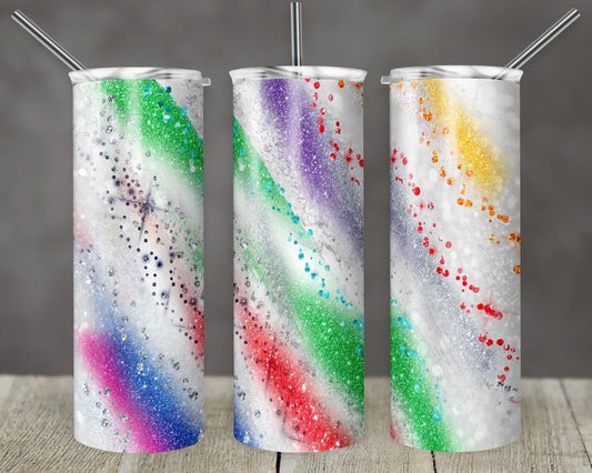 Rainbow Sparkle - 20oz or 30oz Skinny Tumblers w/ Lid and Metal Straw