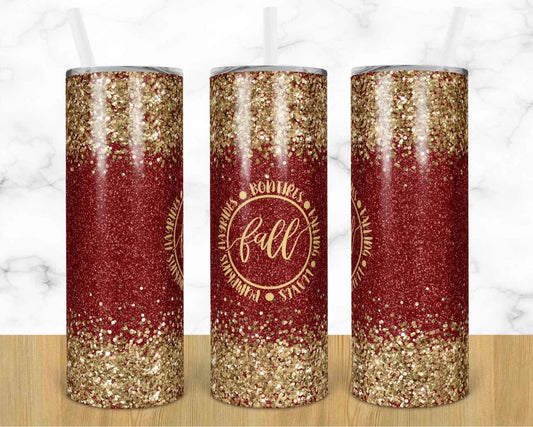 Fall Tumbler Glitter - 20oz or 30oz Skinny Tumblers w/ Lid and Metal Straw