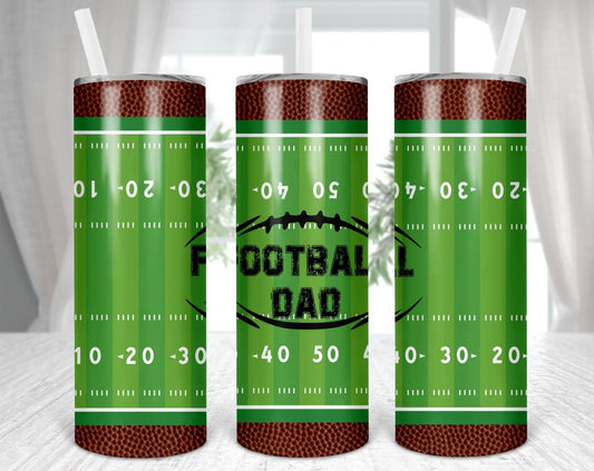 Football Field Football Dad- 20oz or 30oz Skinny Tumblers w/ Lid and Metal Straw