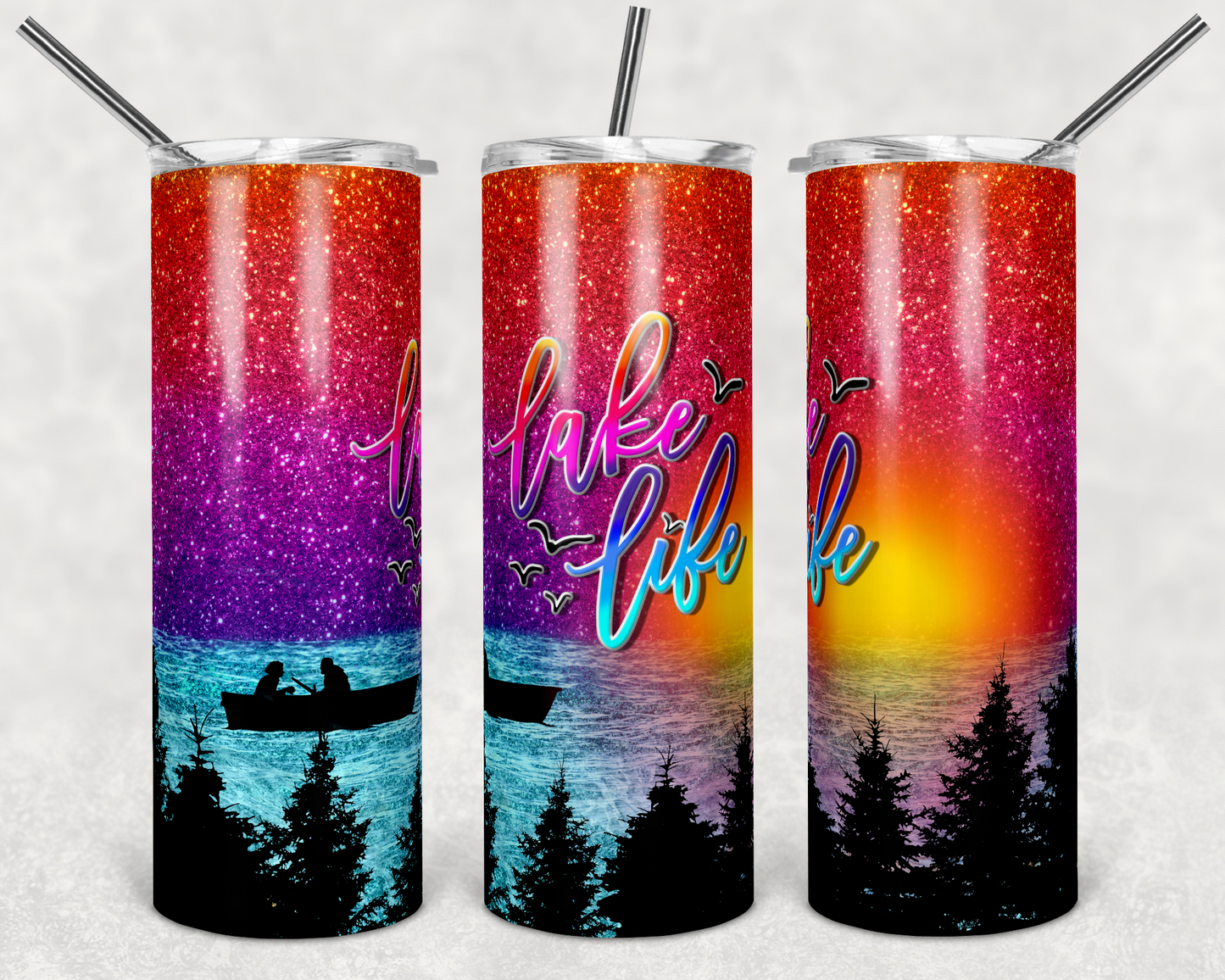 Lake Life  Rainbow- 20 oz or 30oz Skinny Tumblers w/ Lid and Metal Straw