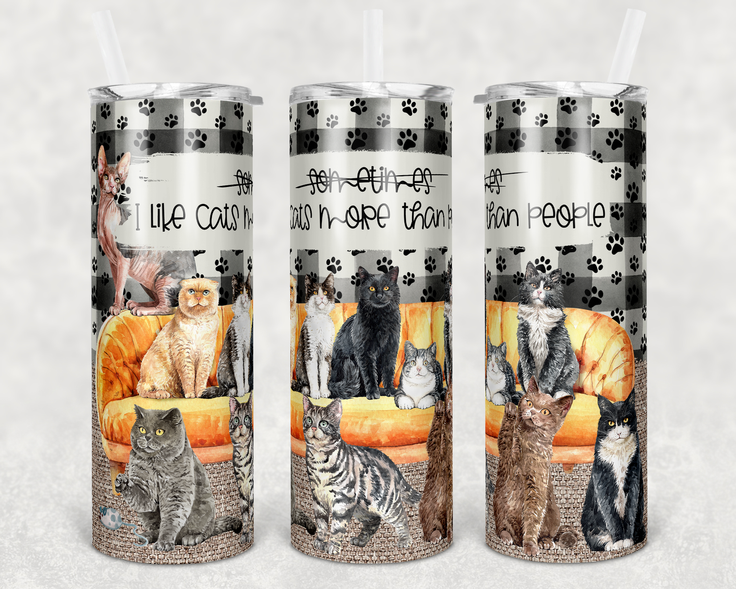 Cat - 20 oz or 30oz Skinny Tumblers w/ Lid and Metal Straw