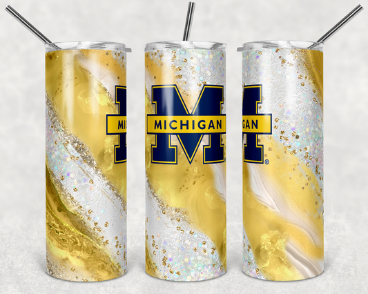 Milkyway Glitter Michigan - 20 oz or 30oz Skinny Tumblers w/ Lid and Metal Straw