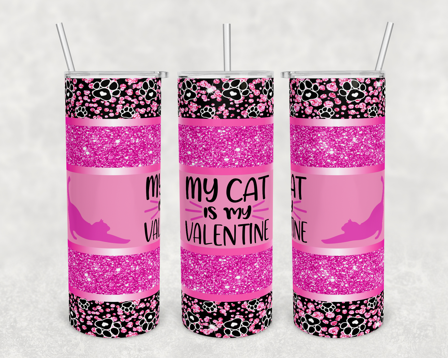 Cat- 20 oz or 30oz Skinny Tumblers w/ Lid and Metal Straw