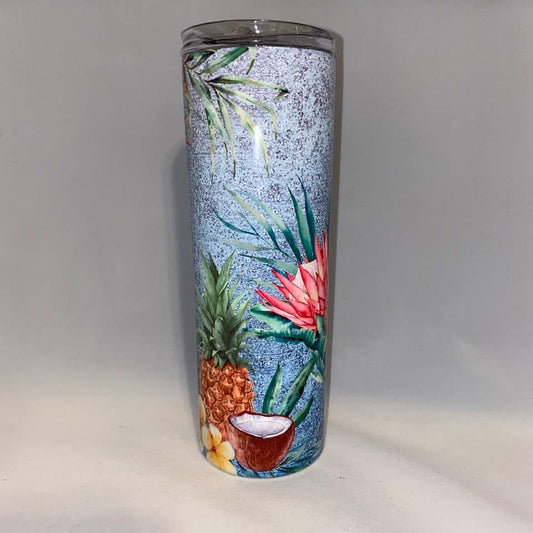 Pineapple and Coconut - -20 oz Skinny Tumblers w/Lid and Metal Straw
