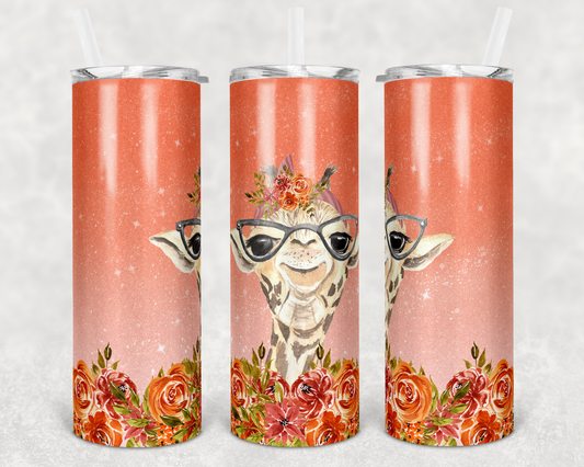 Giraffe Animal - 20 or 30oz Skinny Tumblers w/ Lid and Metal Straw