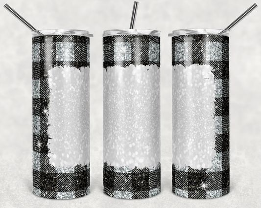 Plaid Black Silver Glitter Holiday - 20oz or 30oz as Skinny Tumblers w/ Lid and Metal Straw
