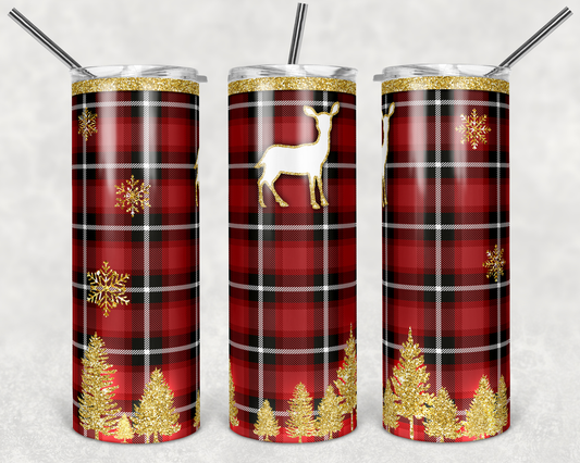 Plaid Doe Deer - Holiday  - 20oz or 30oz as Skinny Tumblers w/ Lid and Metal Straw
