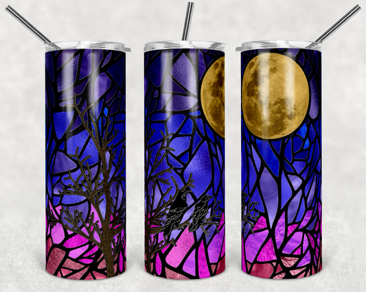 Ravens Moon Stain Glass - 20oz or 30oz Skinny Tumblers w/ Lid and Metal Straw
