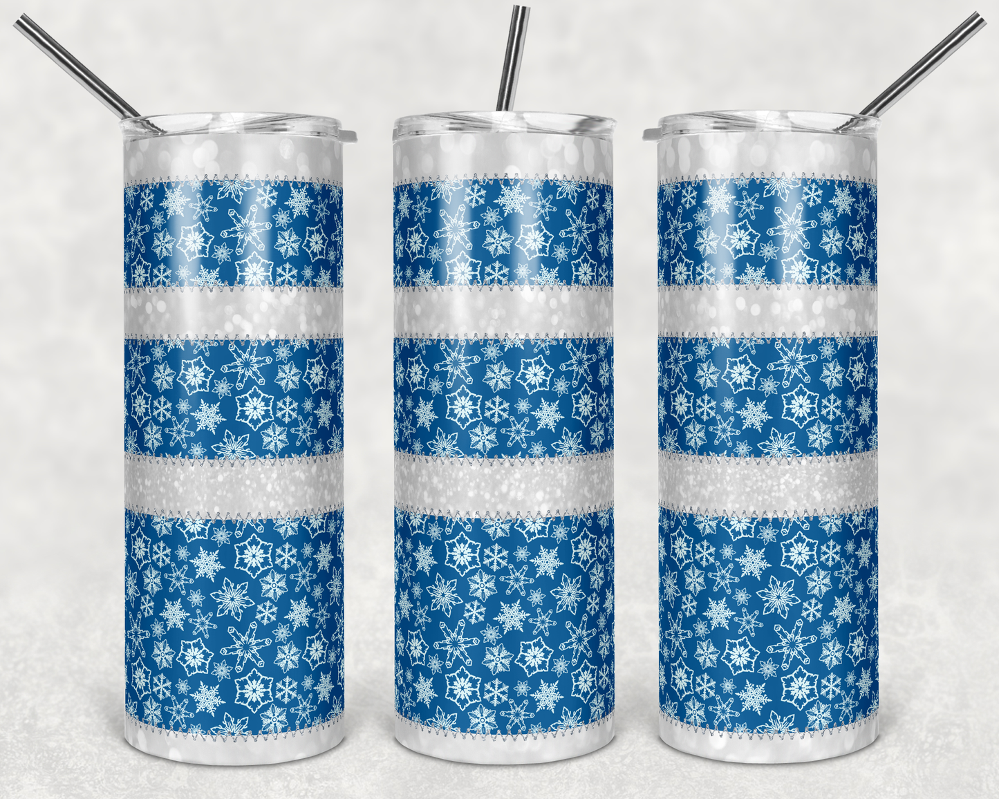 Snowflakes Sewn Patchwork Holiday  - 20oz or 30oz as Skinny Tumblers w/ Lid and Metal Straw