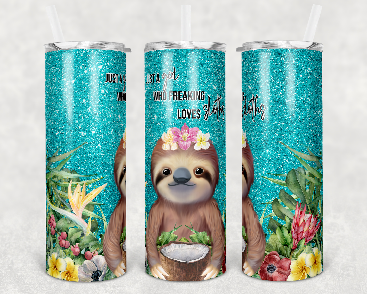 Sloth-20 oz or 30oz Skinny Tumblers w/ Lid and Metal Straw
