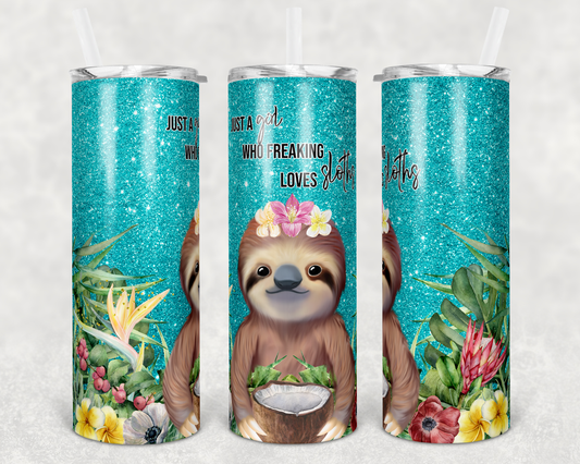 Sloth-20 oz or 30oz Skinny Tumblers w/ Lid and Metal Straw