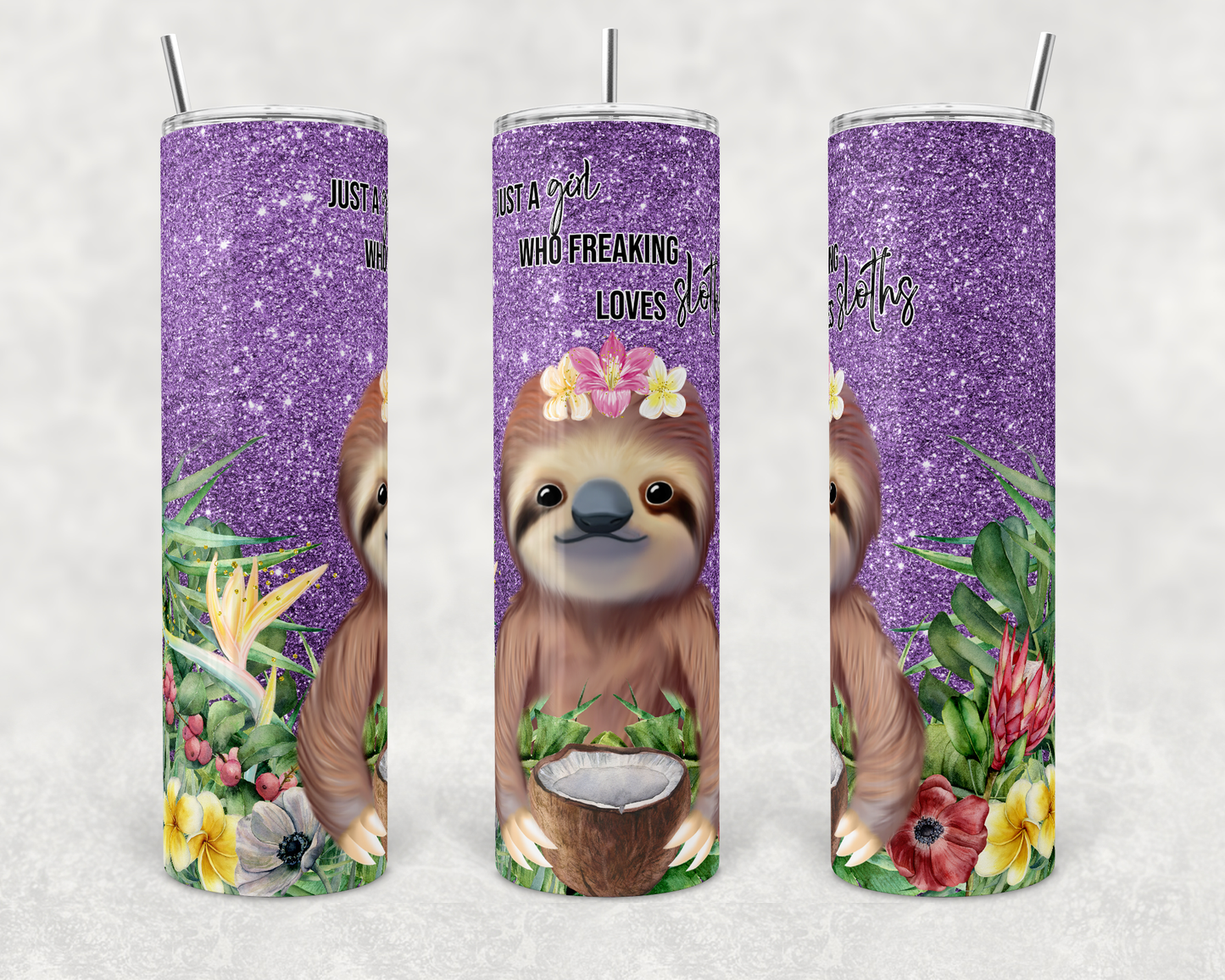 Sloth-20 oz or 30oz Skinny Tumblers w/ Lid and Metal Straw