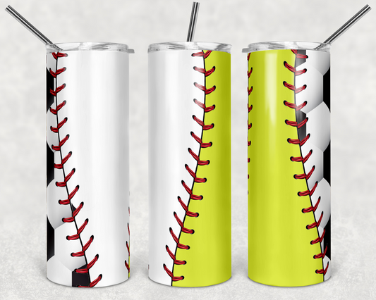 Baseball, Soccer, Softball Sports - 20 oz or 30oz Skinny Tumblers w/ Lid and Metal Straw