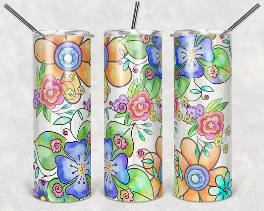 Spring Flowers - 20oz or 30oz Skinny Tumblers w/ Lid and Metal Straw