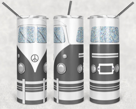 Volkswagen Gray Hippy Peace - 20 oz or 30oz Skinny Tumblers w/ Lid and Metal Straw