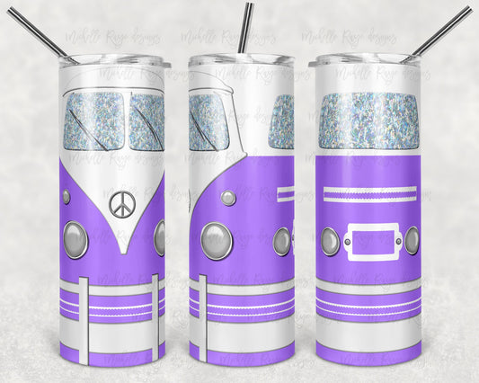 Volkswagen Hippy Purple Peace - 20 oz or 30oz Skinny Tumblers w/ Lid and Metal Straw