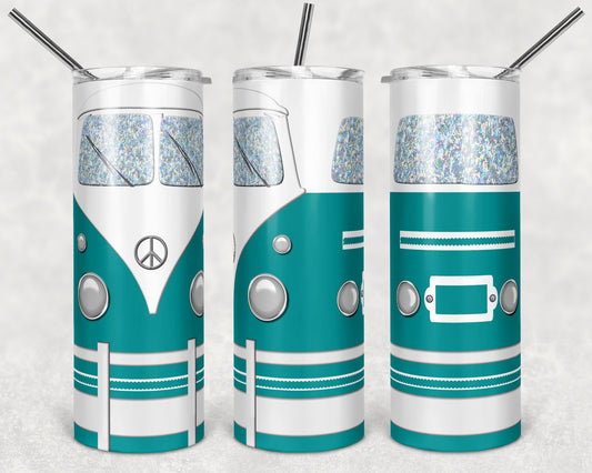 Volkswagen Turquiose Hippy Peace - 20 oz or 30oz Skinny Tumblers w/ Lid and Metal Straw