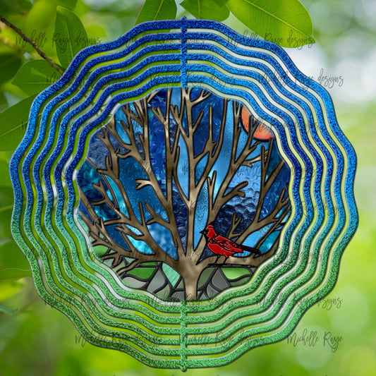 10 inch Wind Spinners - Stain Glass Cardinal