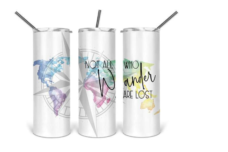 Not all who Wander are Lost - 20oz or 30oz Skinny Tumblers w/ Lid and Metal Straw