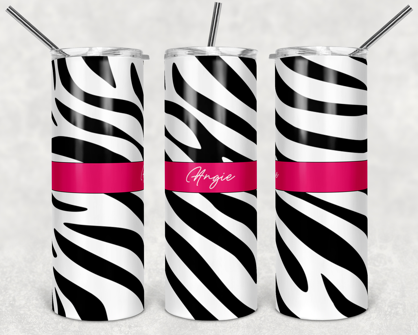 Zebra with Pink Stripe - 20 oz or 30oz Skinny Tumblers w/ Lid and Metal Straw