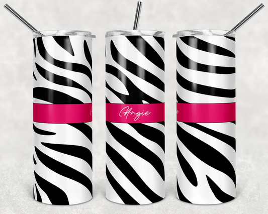Zebra with Pink Stripe - 20 oz or 30oz Skinny Tumblers w/ Lid and Metal Straw